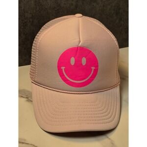 Nissin Cap Mens Pink Smiley Face Graphic Foam Mesh Trucker Hat Snapback